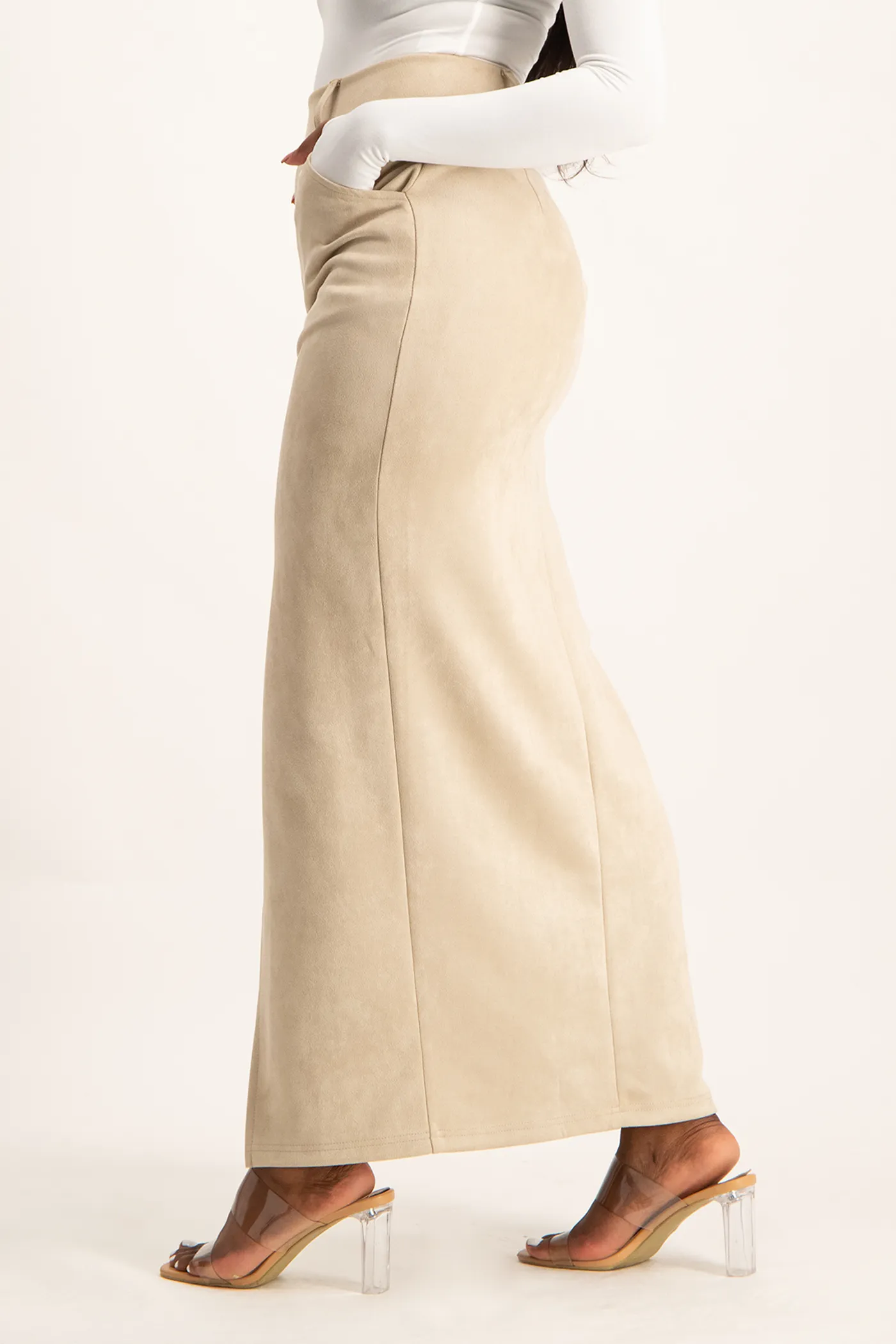 Ester Suede Maxi Skirt - Ivory