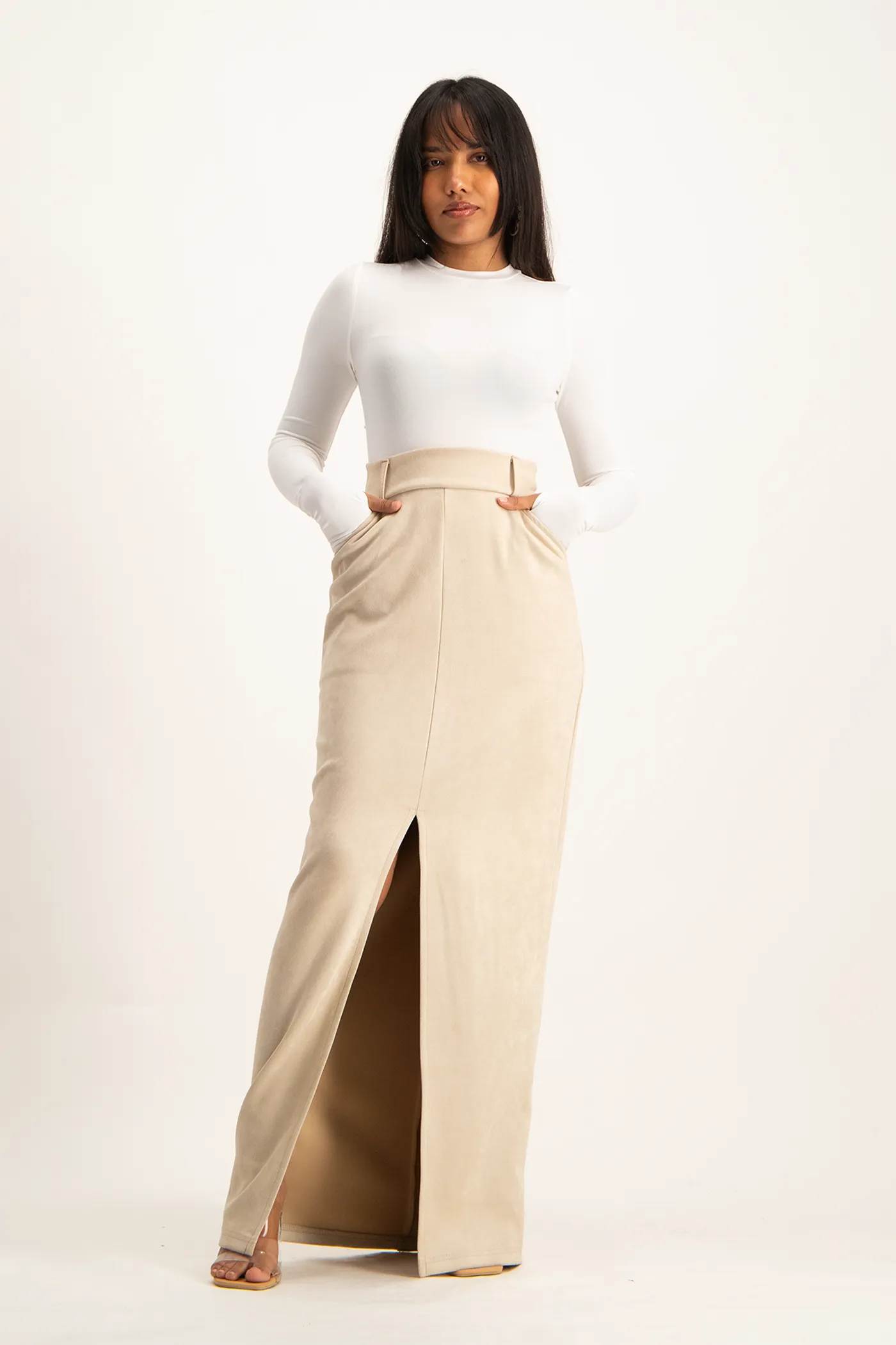 Ester Suede Maxi Skirt - Ivory