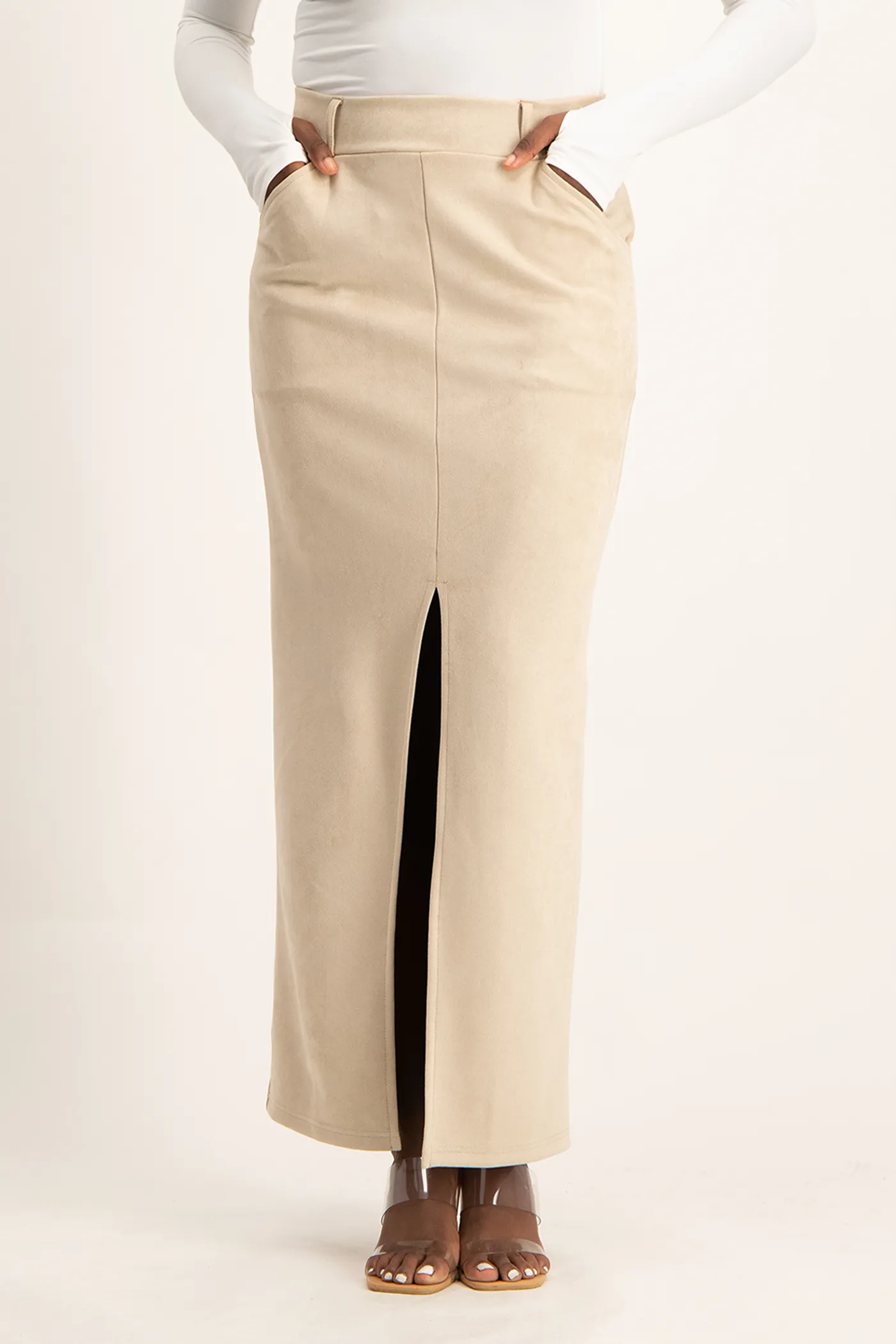 Ester Suede Maxi Skirt - Ivory