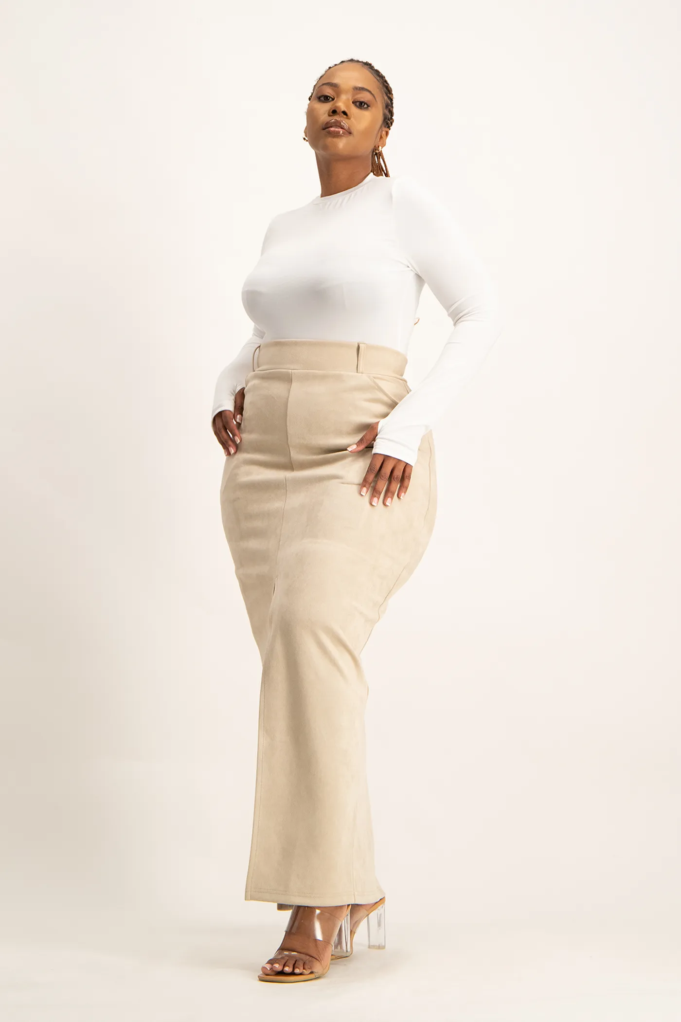 Ester Suede Maxi Skirt - Ivory