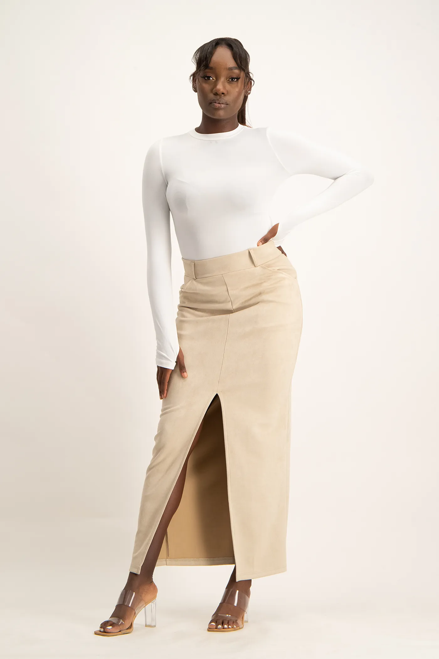 Ester Suede Maxi Skirt - Ivory