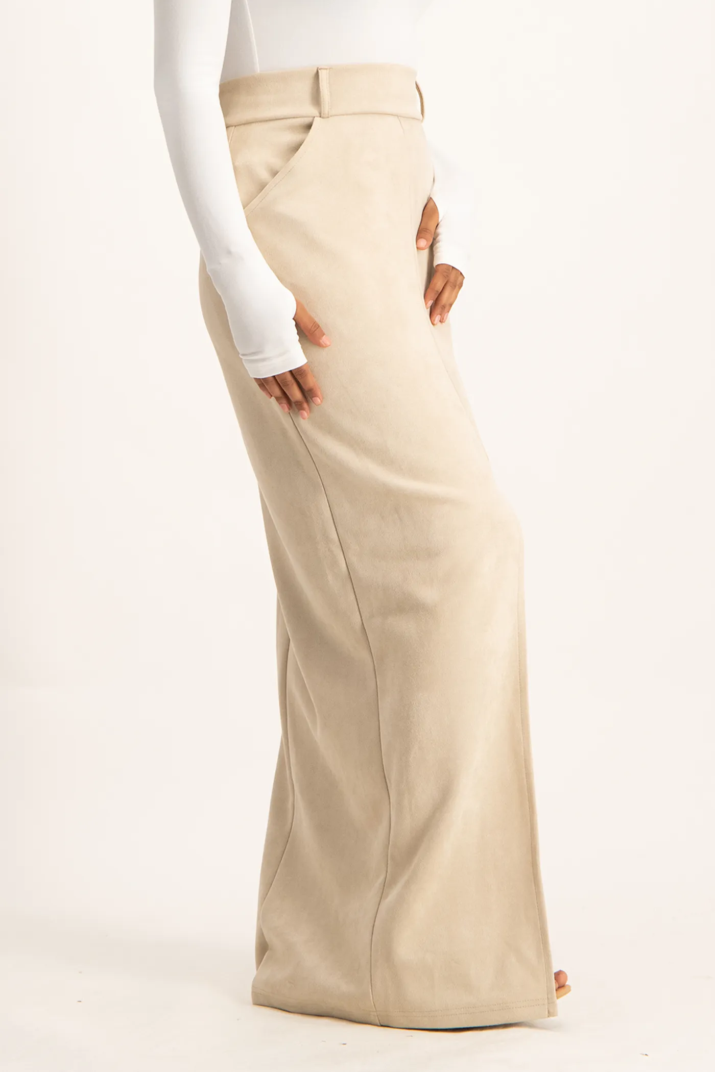 Ester Suede Maxi Skirt - Ivory