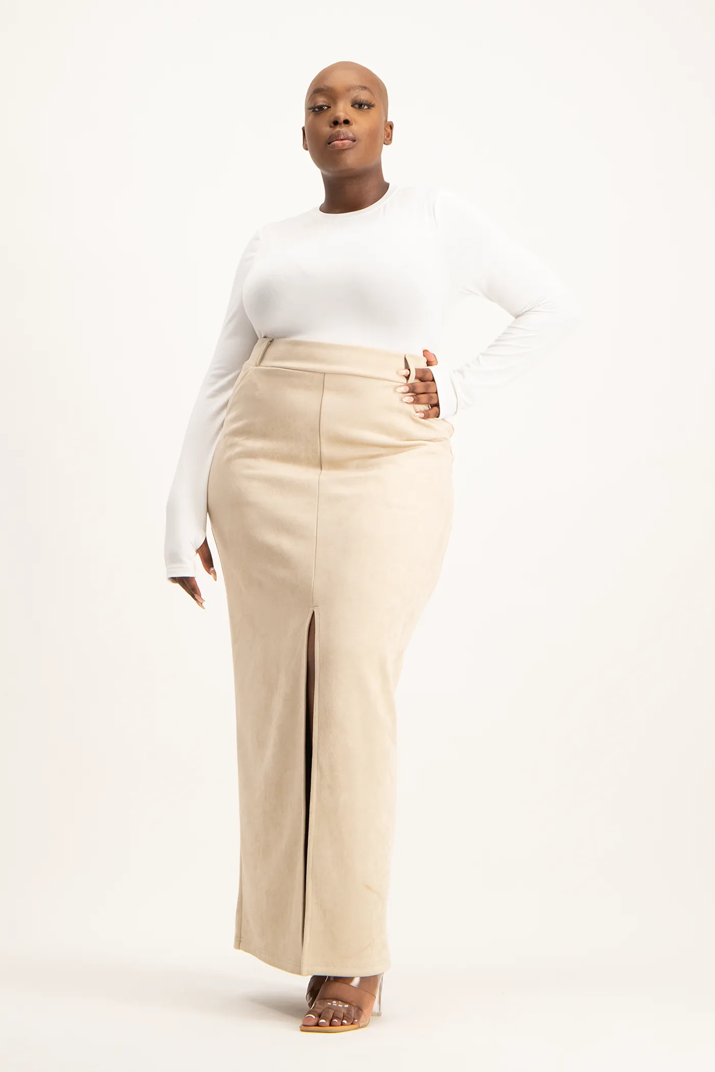 Ester Suede Maxi Skirt - Ivory