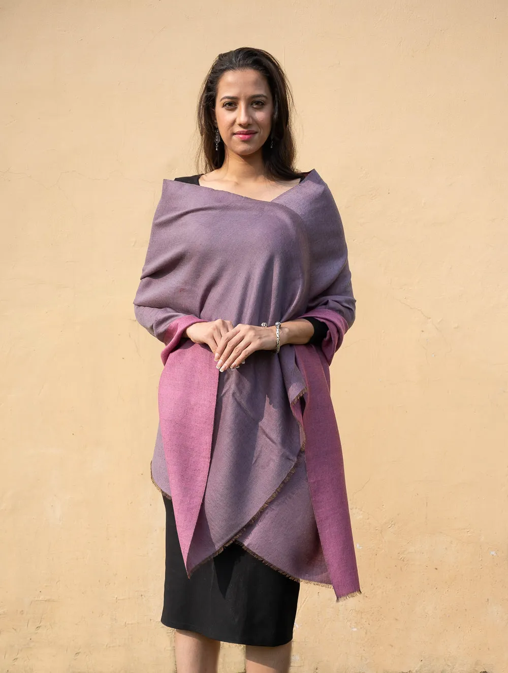 Exclusive Reversible Soft Kashmiri Wool Stole - Lavender & Rose Pink