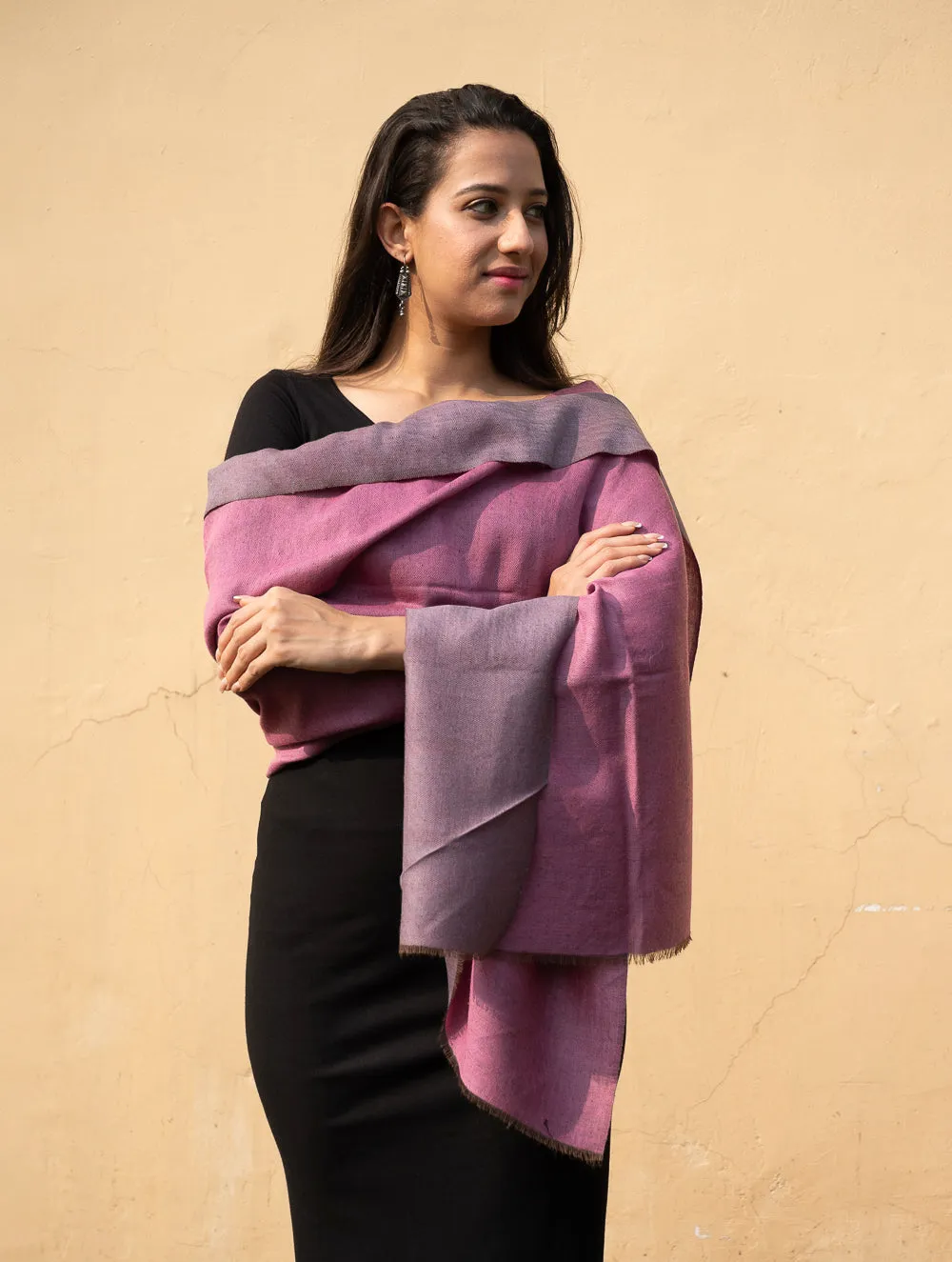 Exclusive Reversible Soft Kashmiri Wool Stole - Lavender & Rose Pink