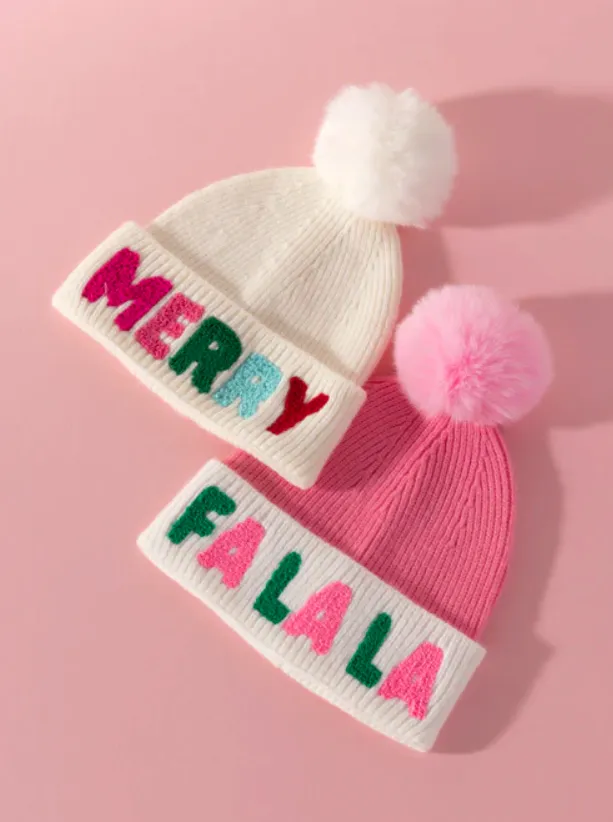 Fa La La Graphic Knit Hat, Pink