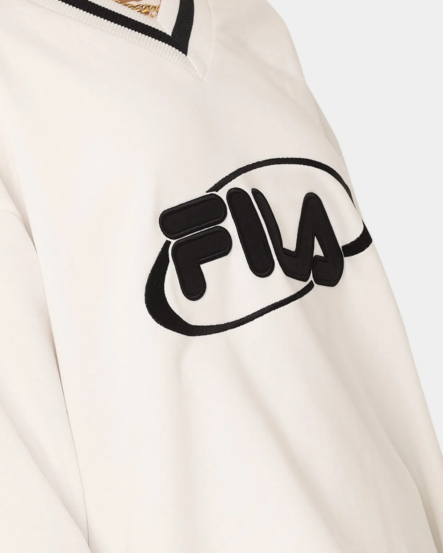 Fila Women's Heritage Oversized V-Neck Crewneck Cream