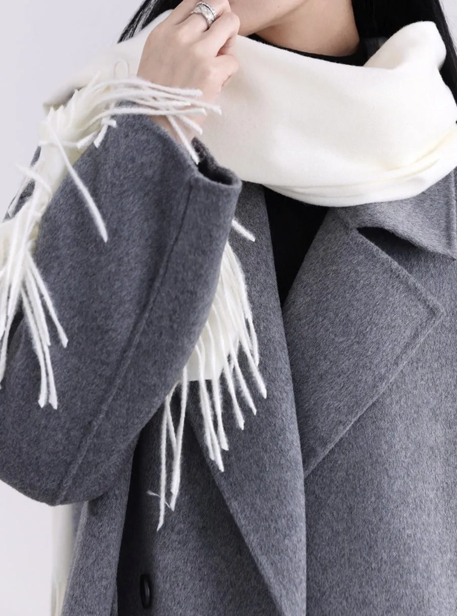 Fragile Heart Signature White Fringed Scarf - Luxe Winter Accessory