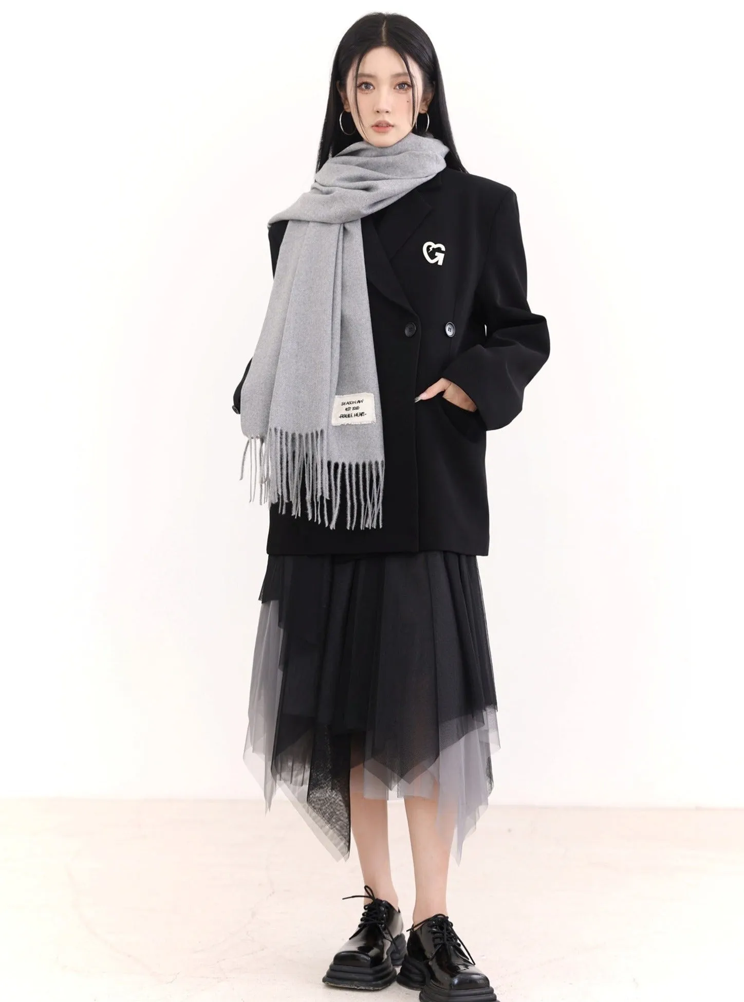 Fragile Heart Signature White Fringed Scarf - Luxe Winter Accessory