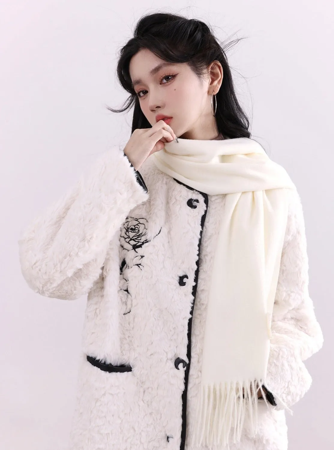 Fragile Heart Signature White Fringed Scarf - Luxe Winter Accessory