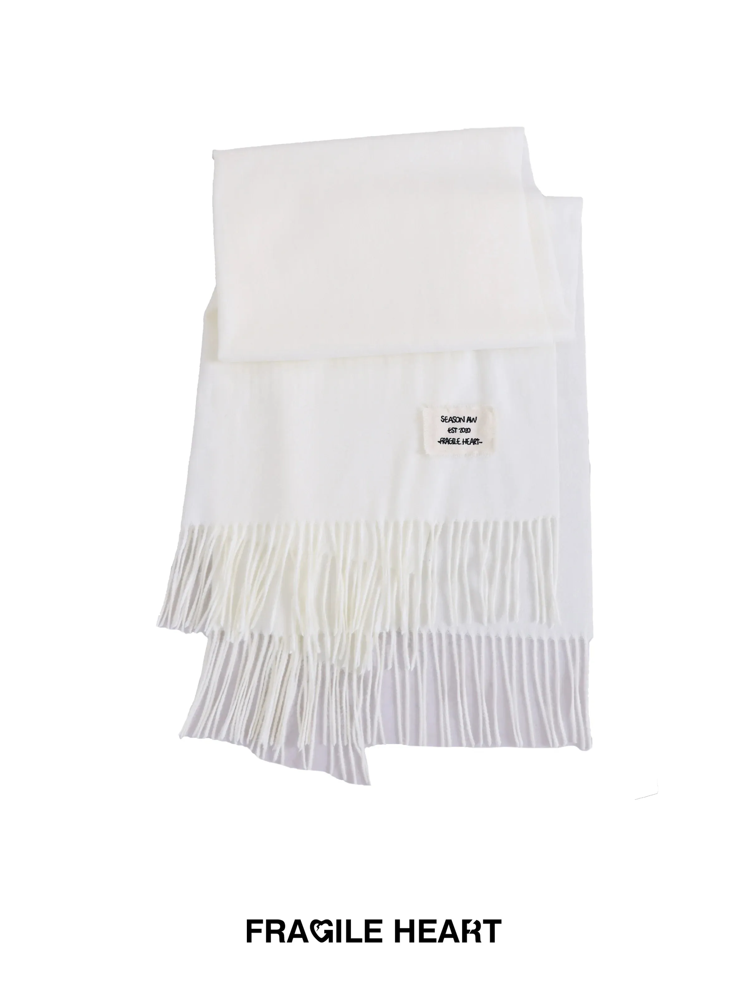 Fragile Heart Signature White Fringed Scarf - Luxe Winter Accessory