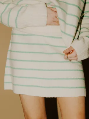 Geneva Striped Sweater Skirt - Cream/Green