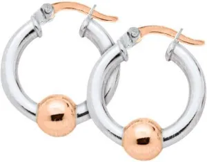 Genuine Sterling Silver Cape Cod Hoop Earring with 14k Rose Gold Bead