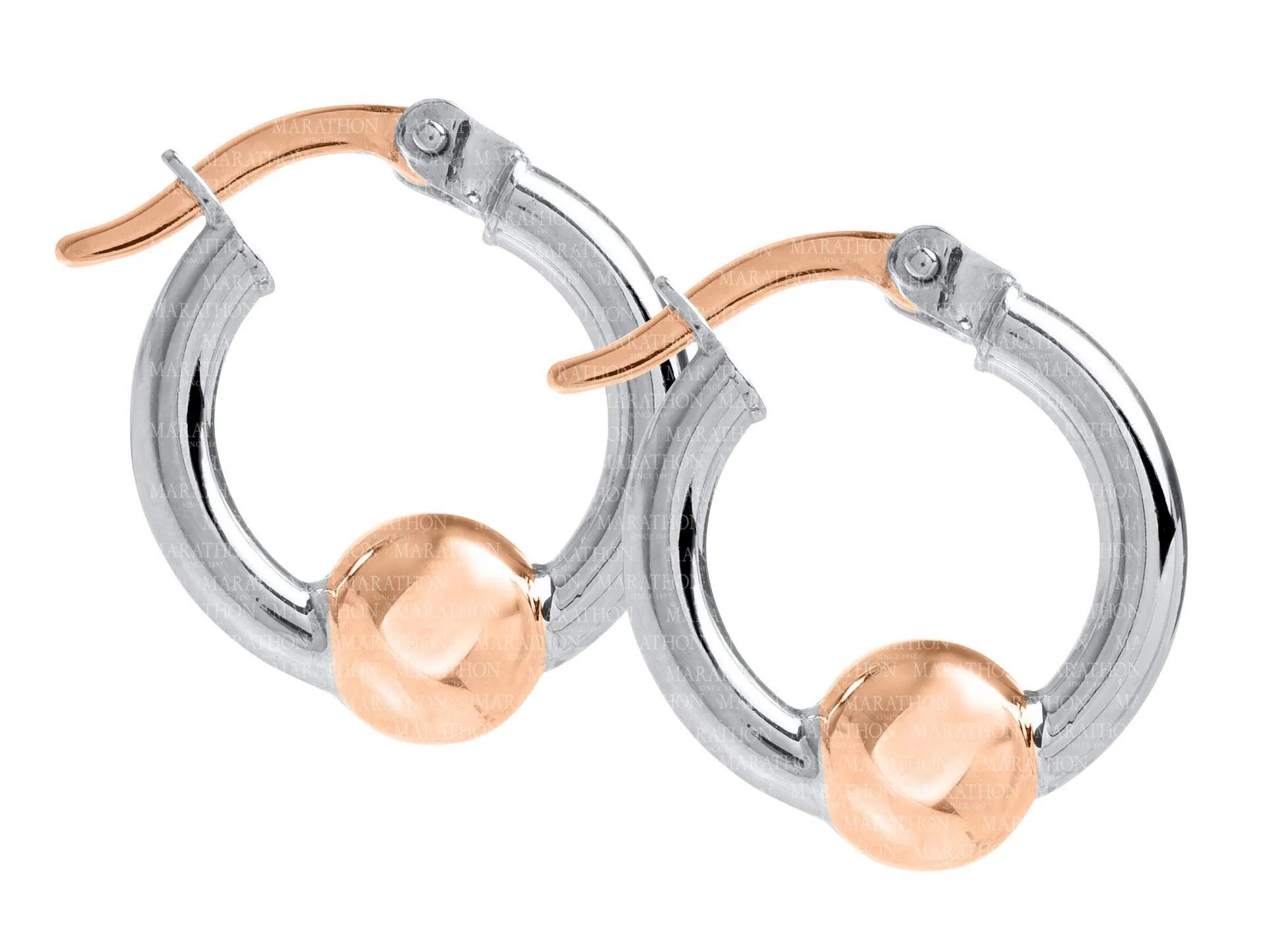 Genuine Sterling Silver Cape Cod Hoop Earring with 14k Rose Gold Bead