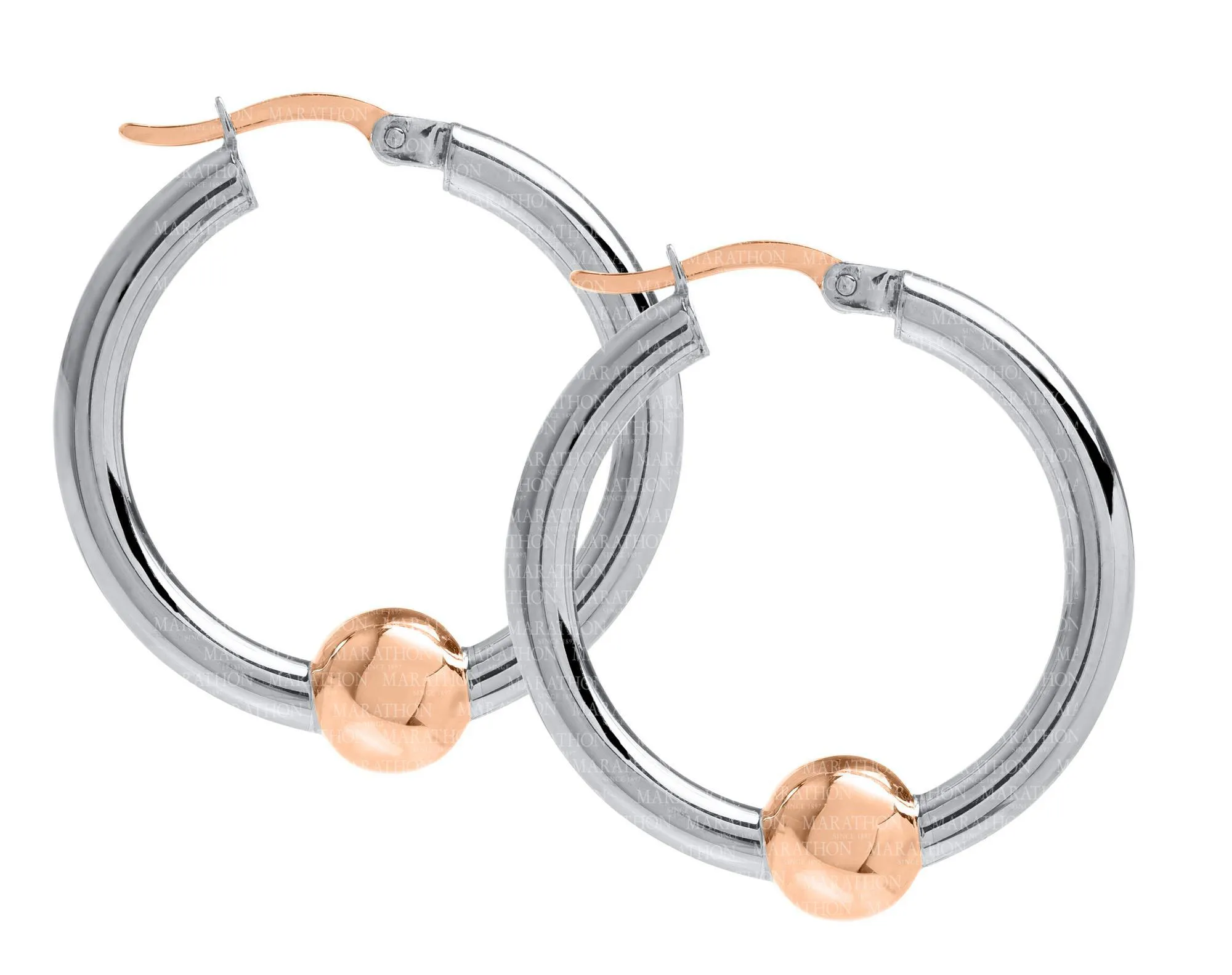 Genuine Sterling Silver Cape Cod Hoop Earring with 14k Rose Gold Bead