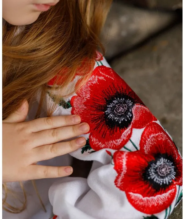 Girl Embroidered Blouse with Poppies