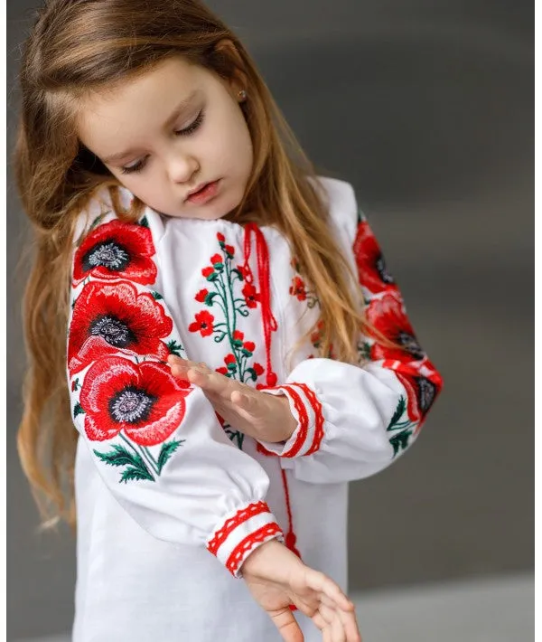 Girl Embroidered Blouse with Poppies