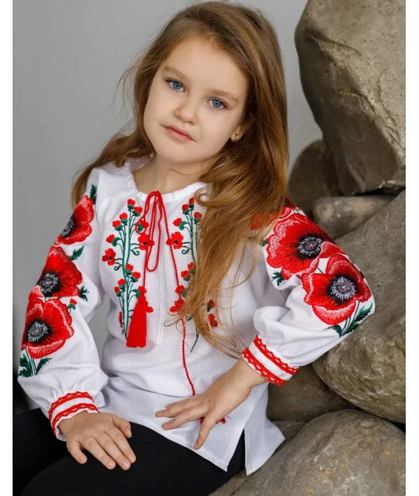 Girl Embroidered Blouse with Poppies