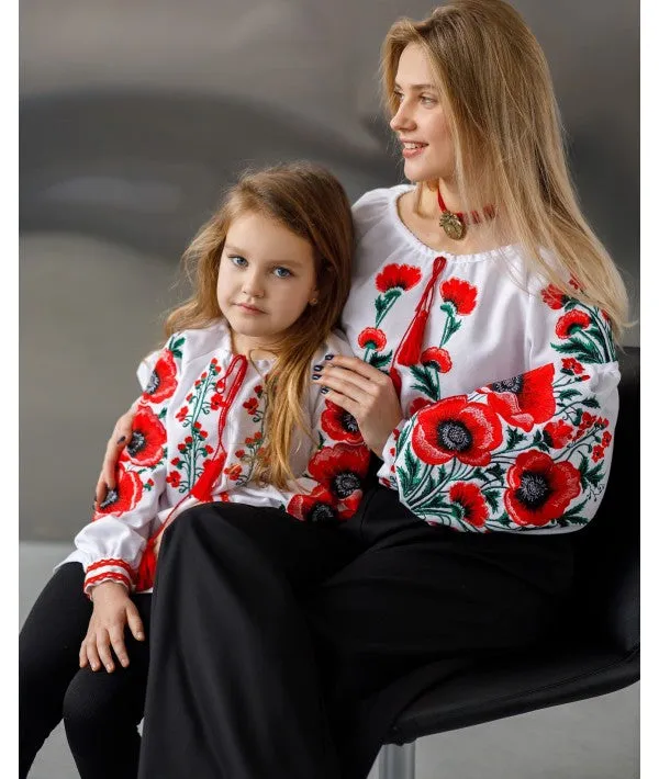 Girl Embroidered Blouse with Poppies