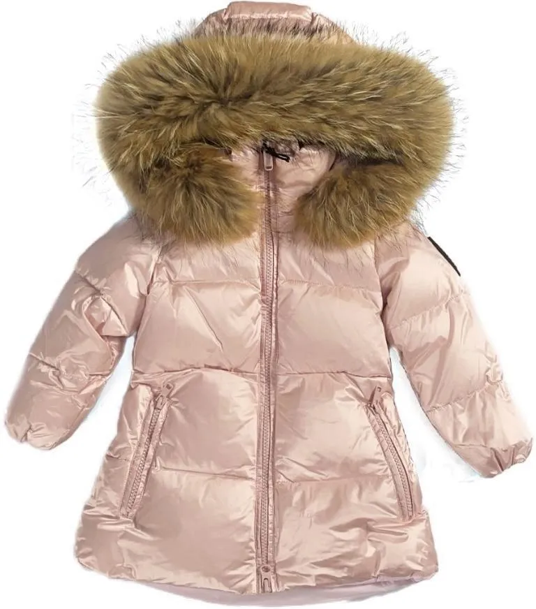 Girls Pink Hooded Jacket With Fur