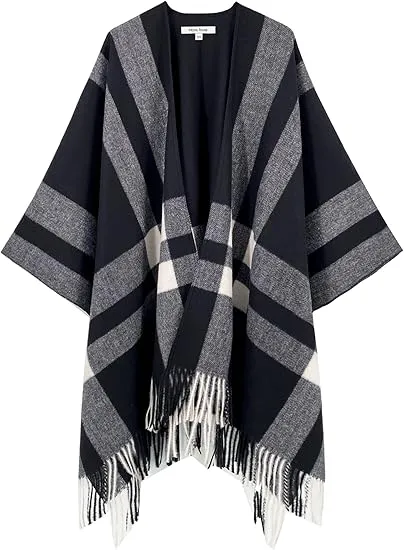 Grey Riverts Winter Chic Plaid Poncho Cardigan