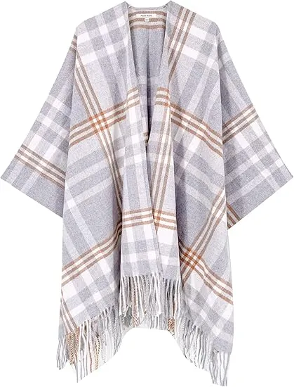 Grey Riverts Winter Chic Plaid Poncho Cardigan