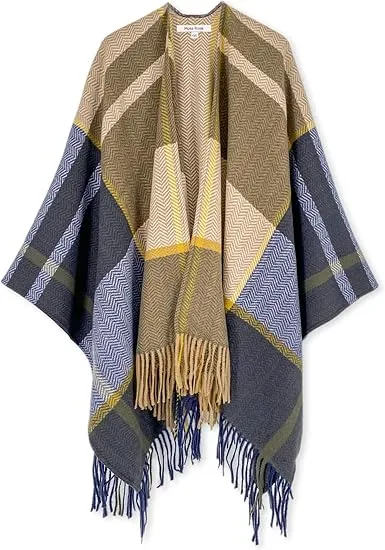 Grey Riverts Winter Chic Plaid Poncho Cardigan