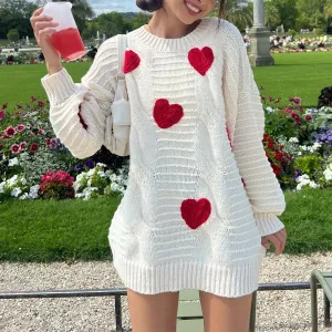 Heart Pattern Loose Sweater