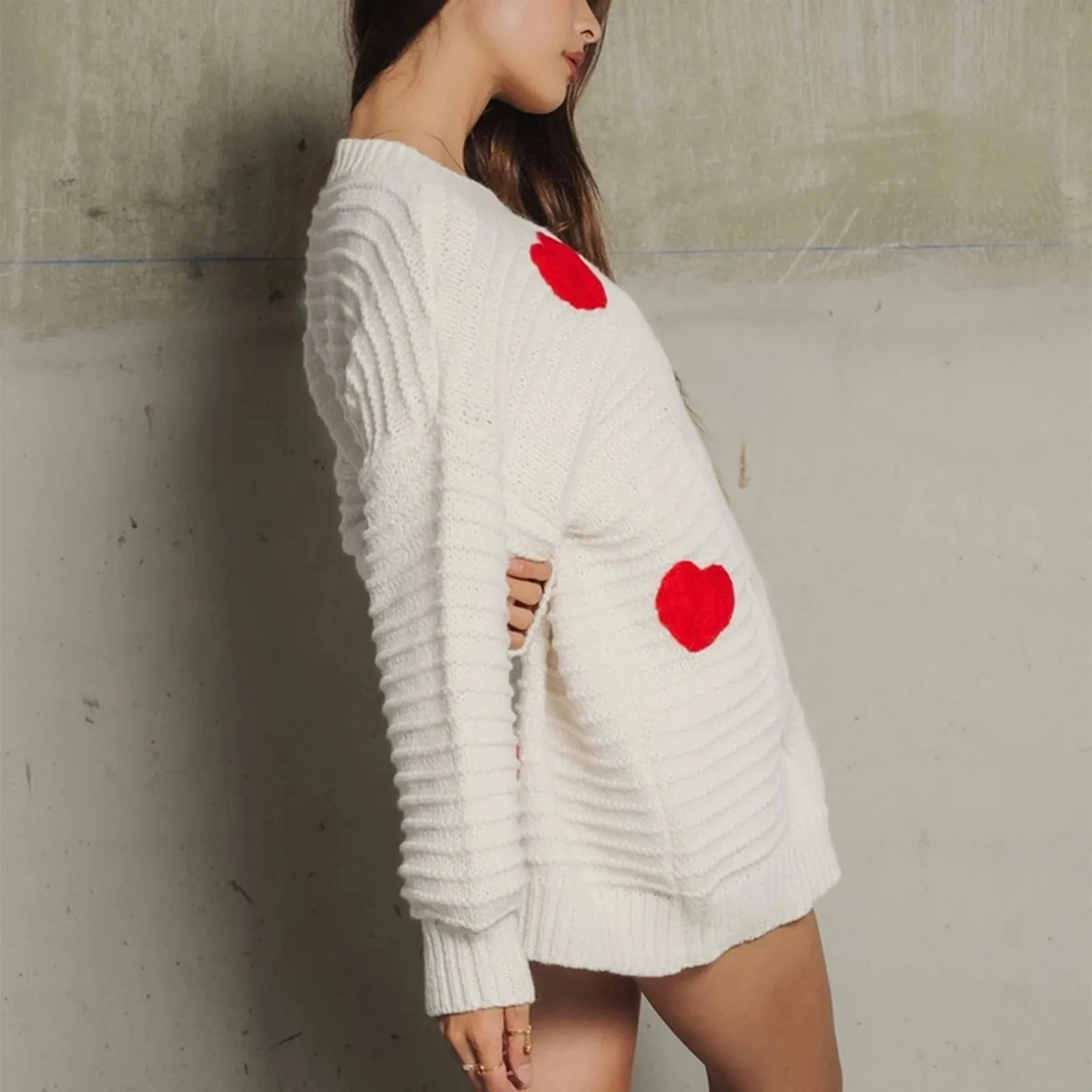 Heart Pattern Loose Sweater