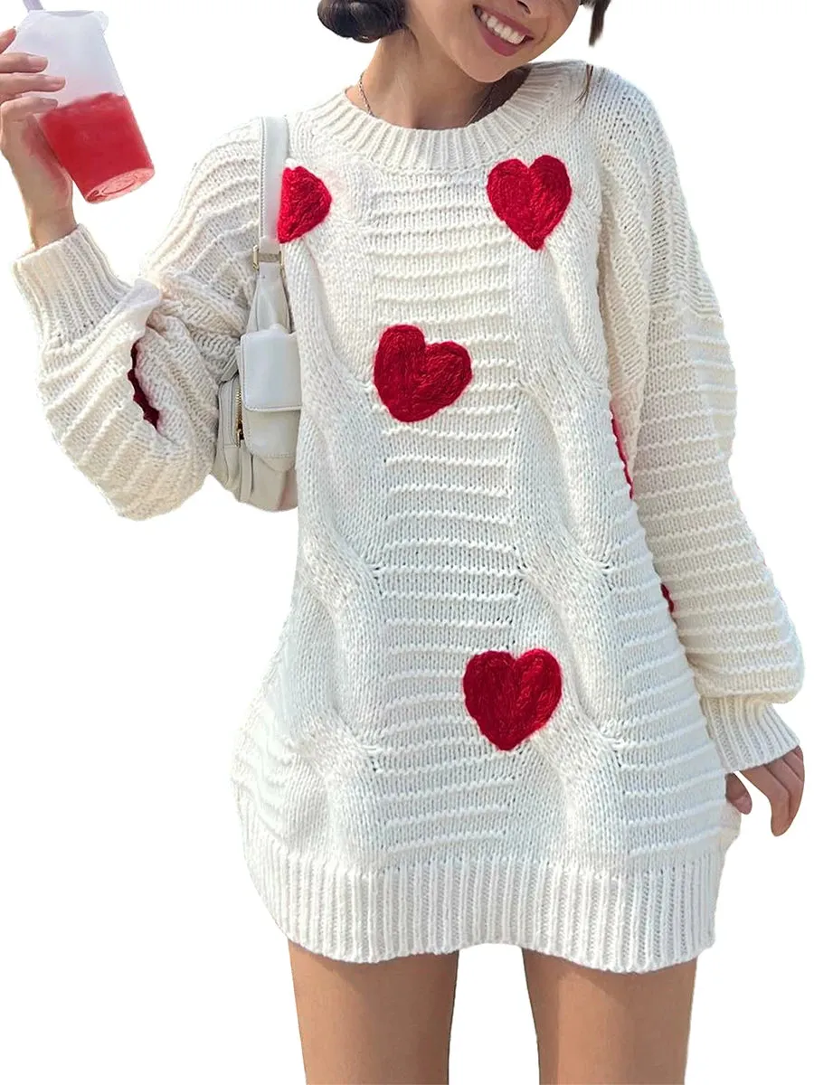 Heart Pattern Loose Sweater