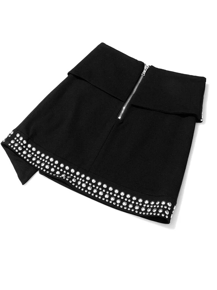 High Waist Irregular Rivet Hem Mini Skirt