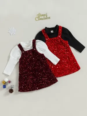 Holiday Sparkle Ribbed Top And Sequin Dress Set