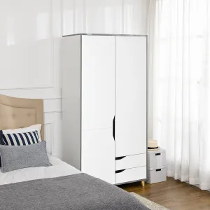 HOMCOM 2 Door Wardrobe with 2 Drawers, Hanging Rail, Shelves, Anti-tipping Design - White | Bedroom Clothes Storage Organiser