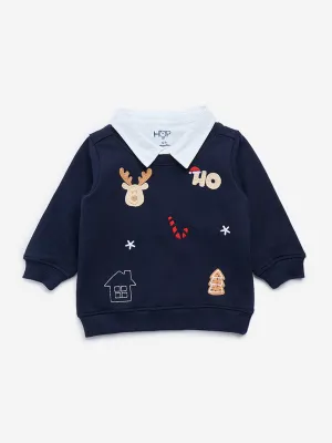 HOP Baby Navy Christmas-Themed Cotton Blend Sweatshirt