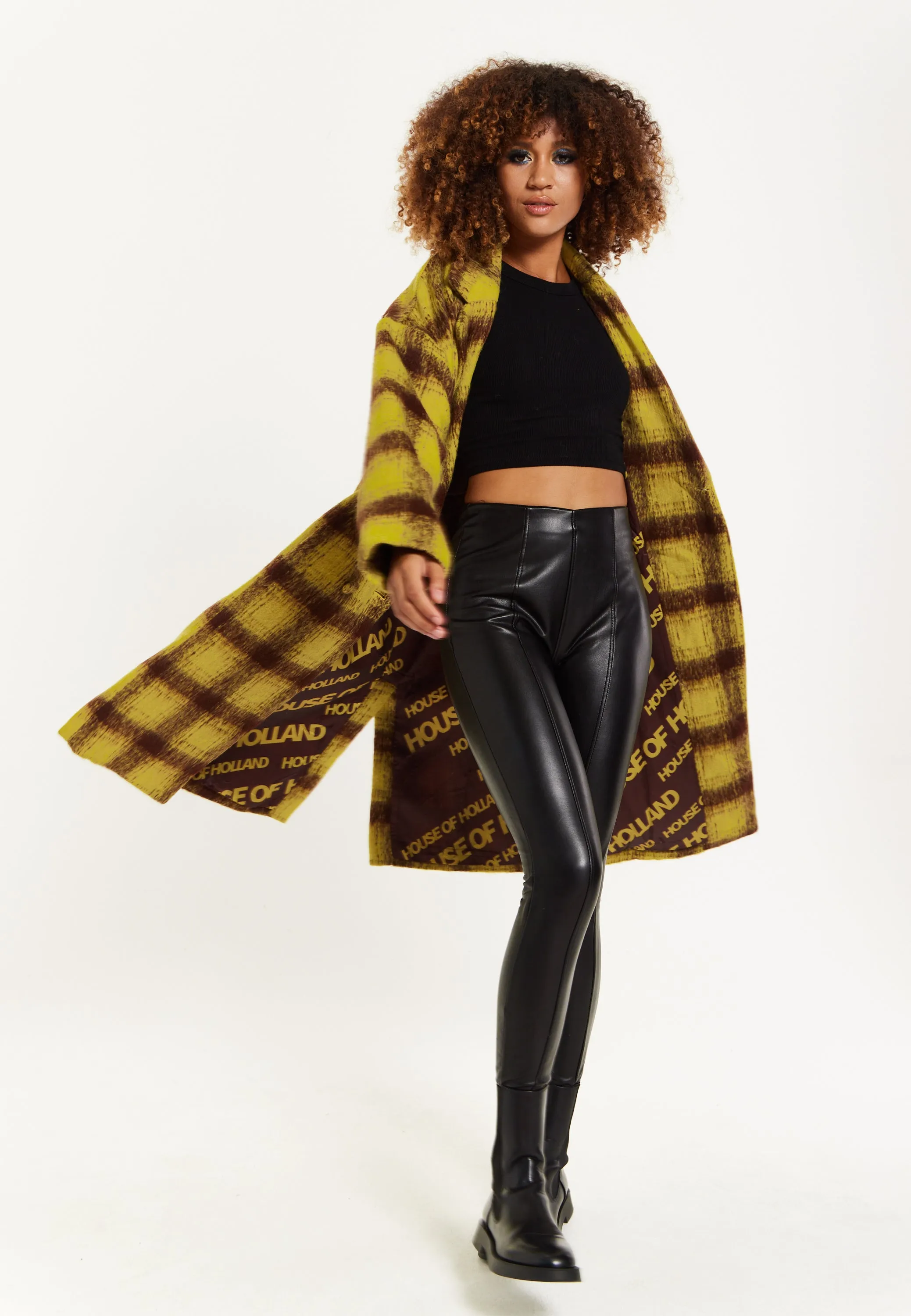 House Of Holland Mustard Check Coat