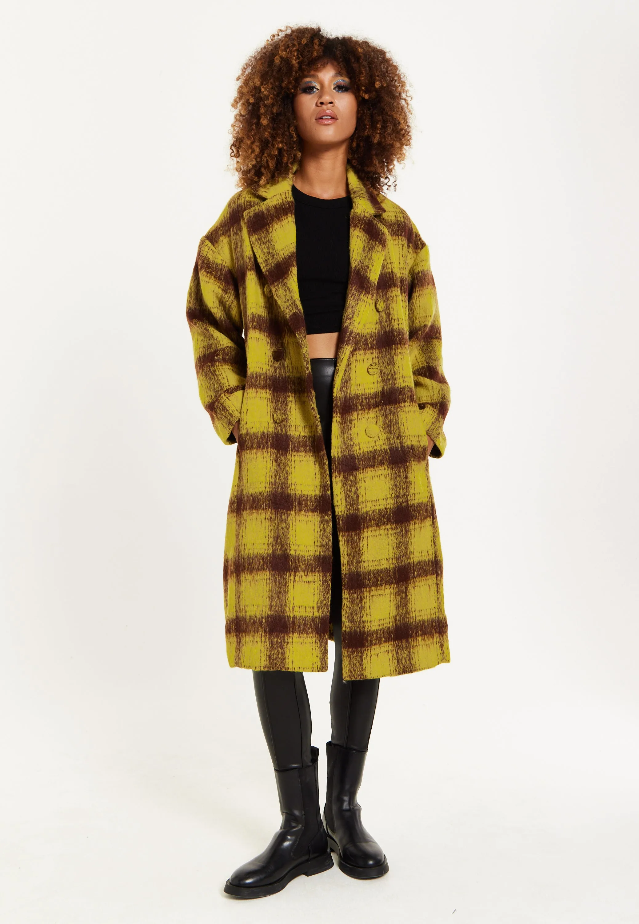 House Of Holland Mustard Check Coat