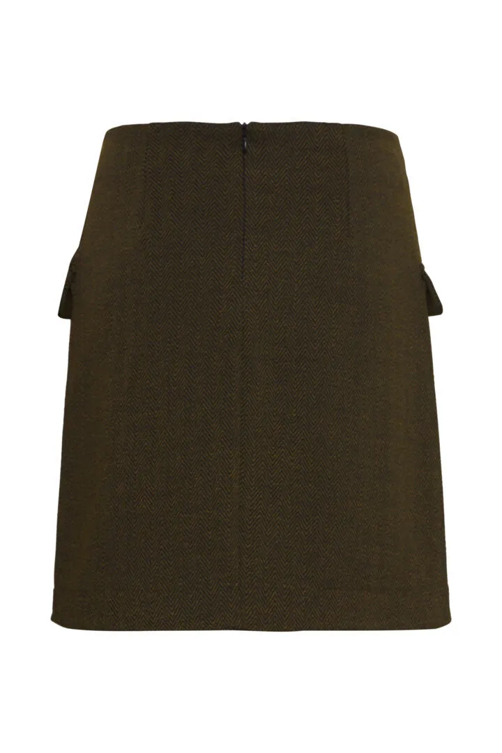 Ichi Kate Jacquard Skirt-Black Lizard Herringbone-20121603