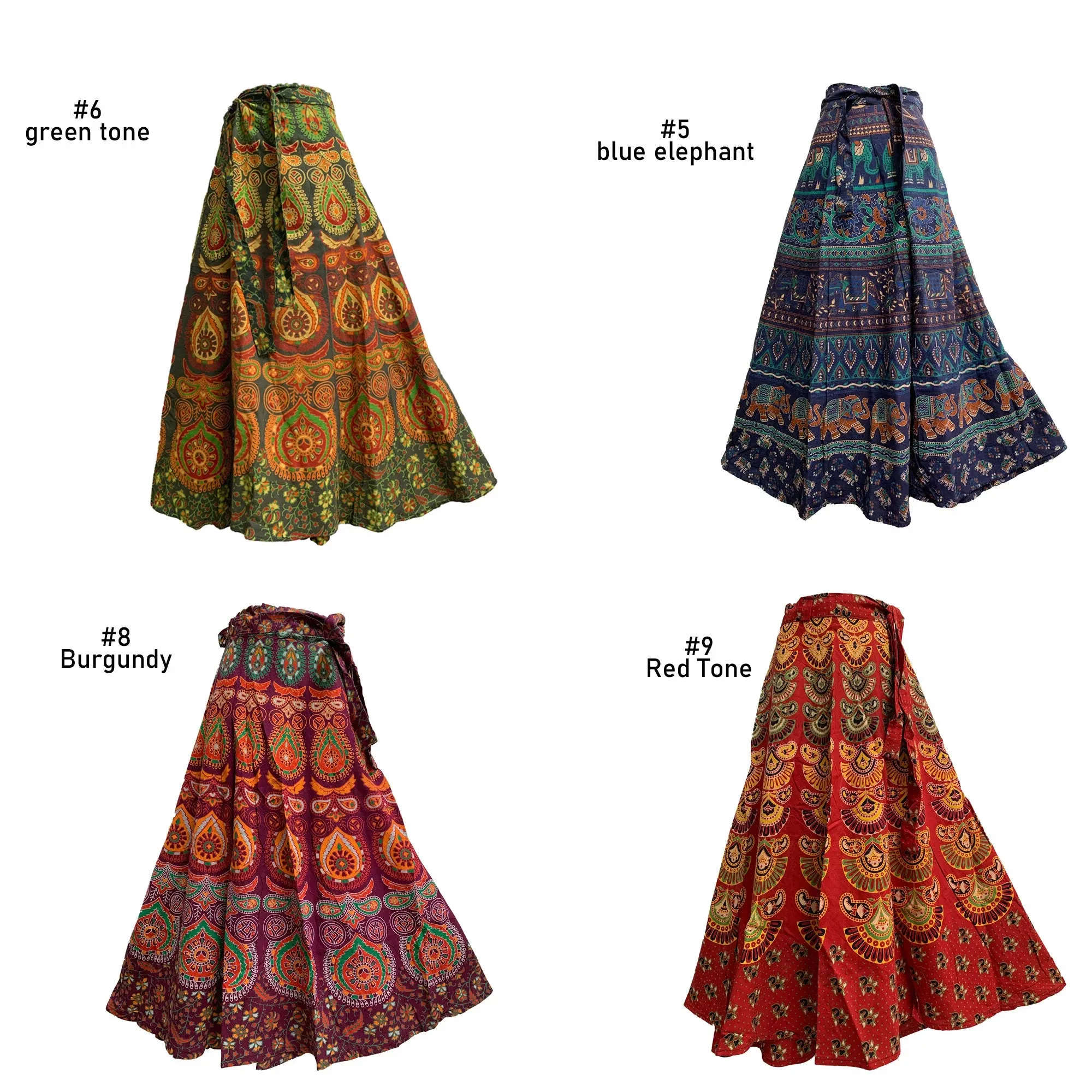 Indian Ethnic Block Print Cotton Boho Naphthol Long Wrap Around Skirt