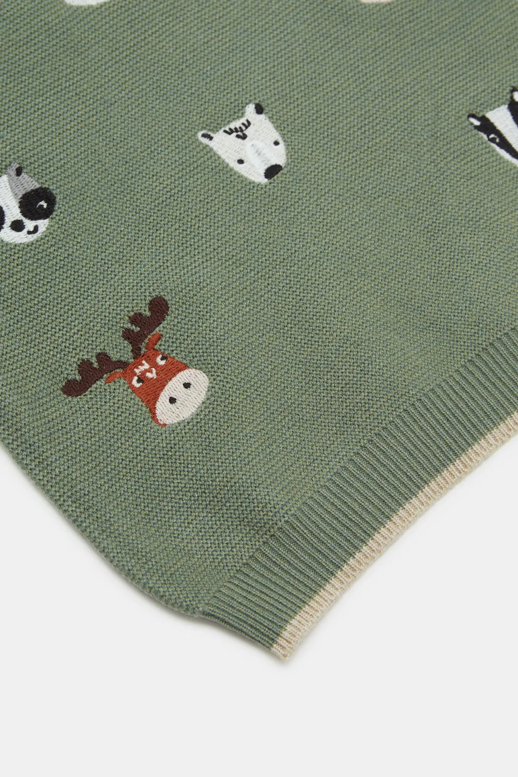 Infant Boys Green Forest Animal Embroidery Pullover