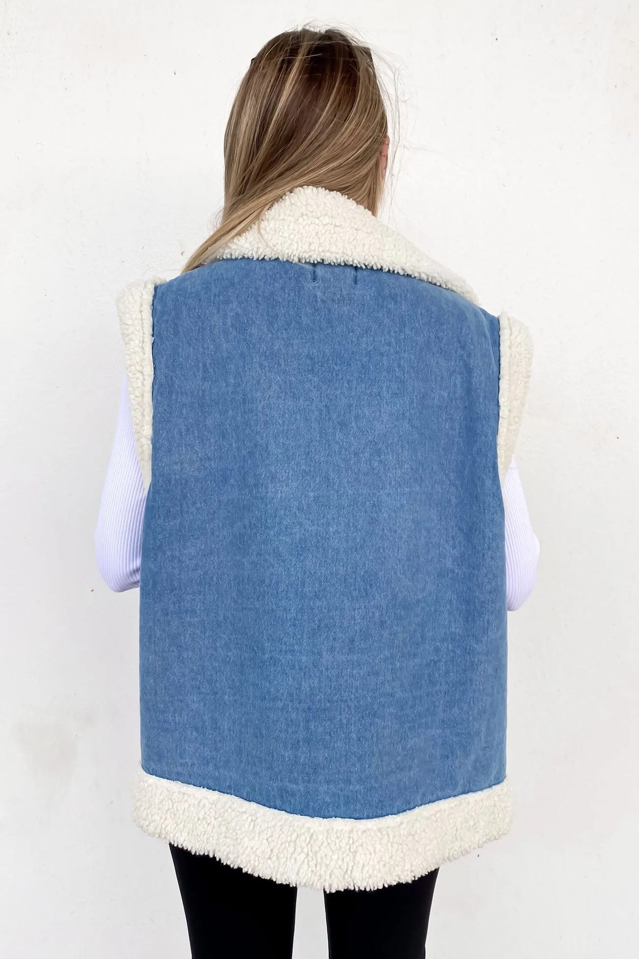 Izzy Denim Sherpa Vest Blue