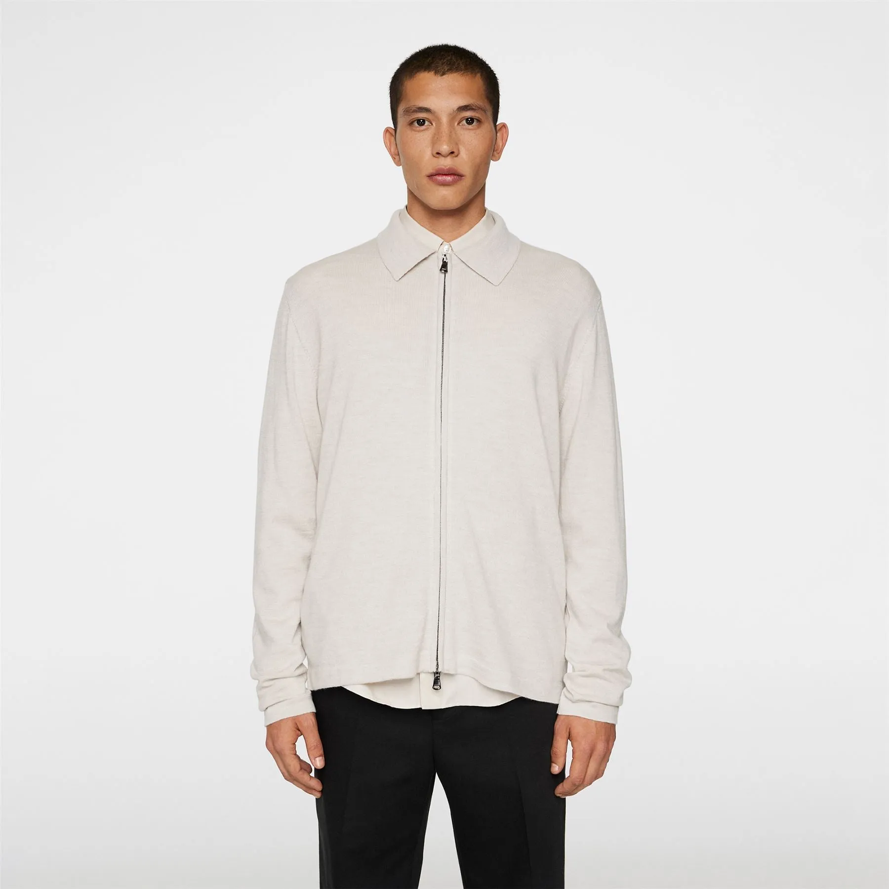 Kaleb Merino Full Zip Cardigan Moonbeam Melange - AW24