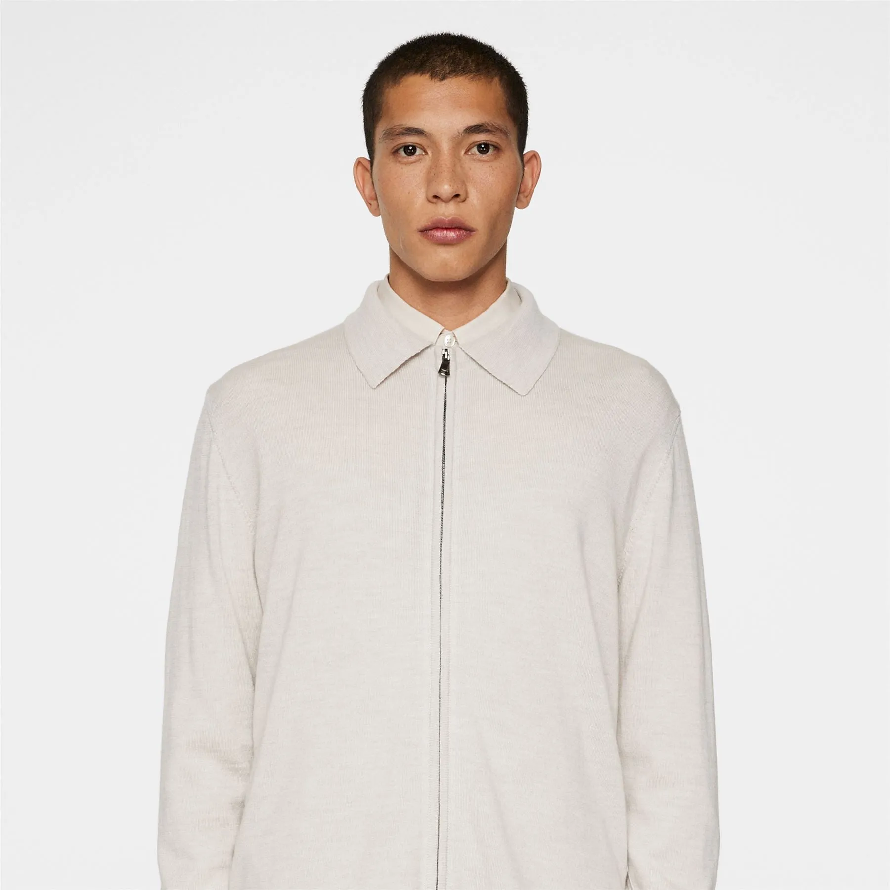 Kaleb Merino Full Zip Cardigan Moonbeam Melange - AW24