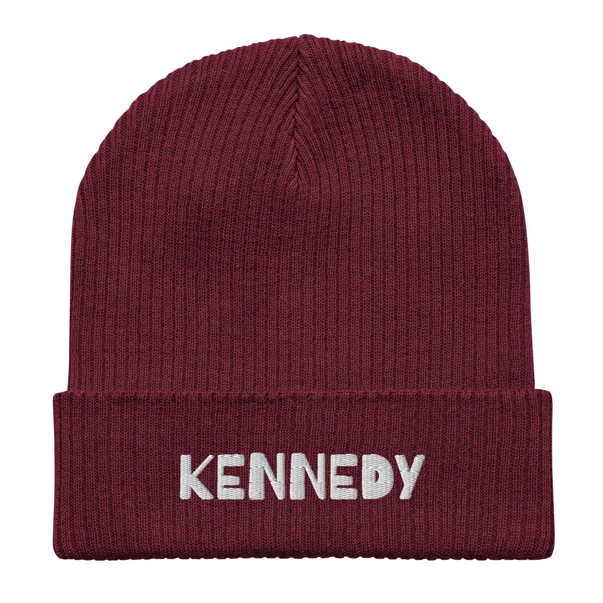 Kennedy  Embroidered Organic Ribbed Beanie