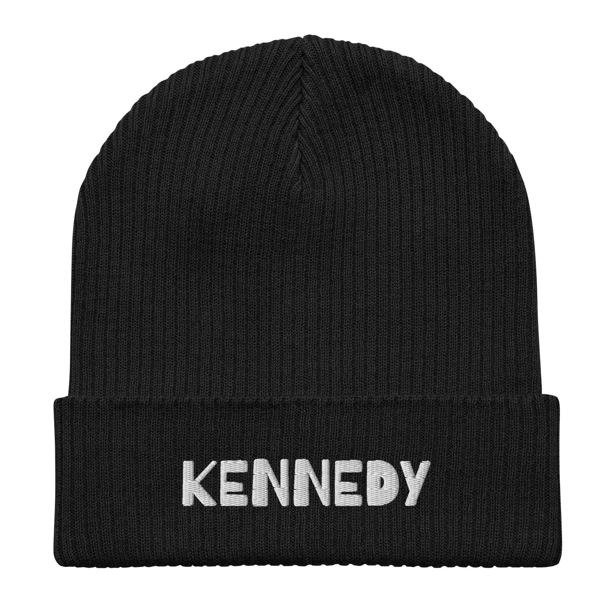 Kennedy  Embroidered Organic Ribbed Beanie