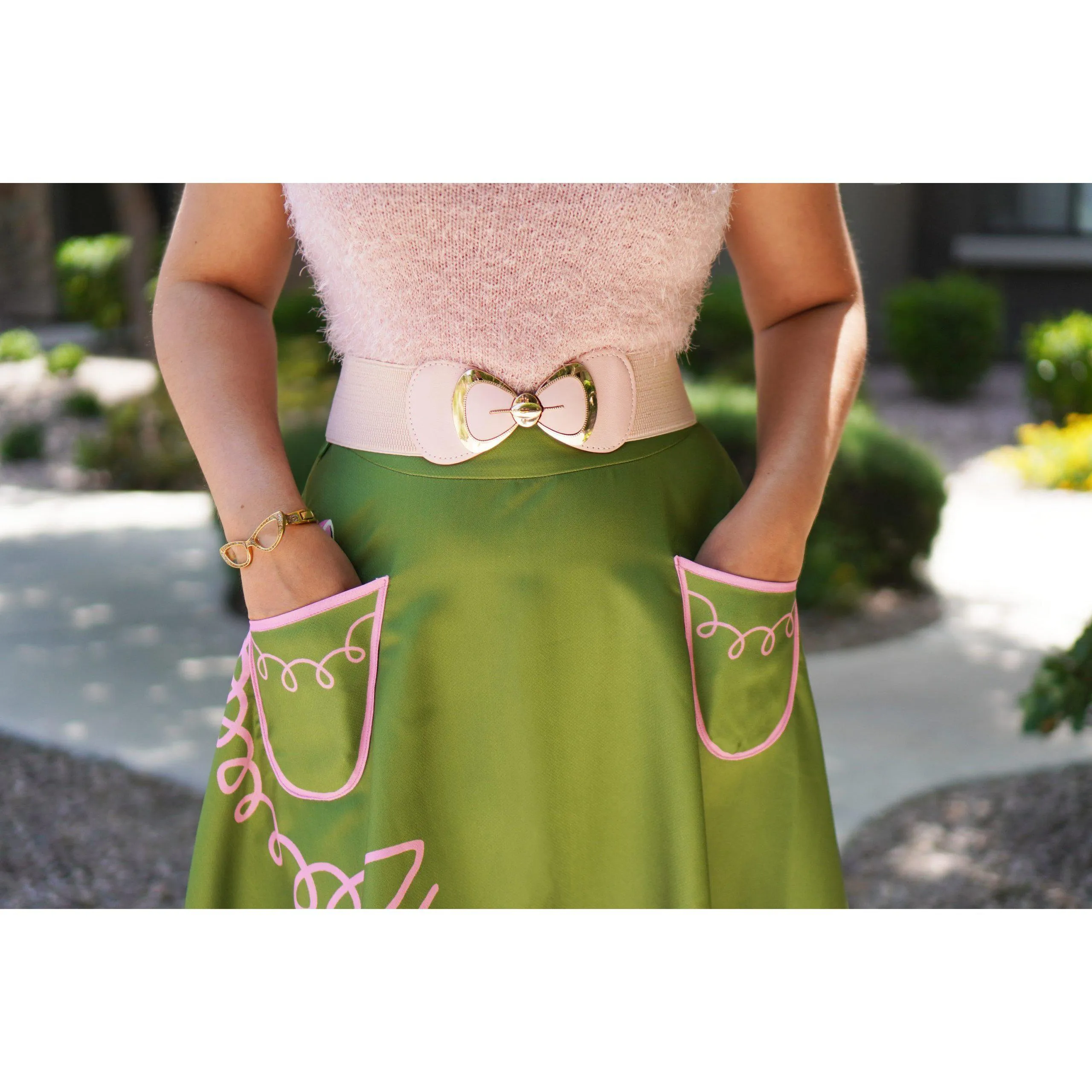 Kissing Charlie Hold On Circle Skirt in Green and Pink