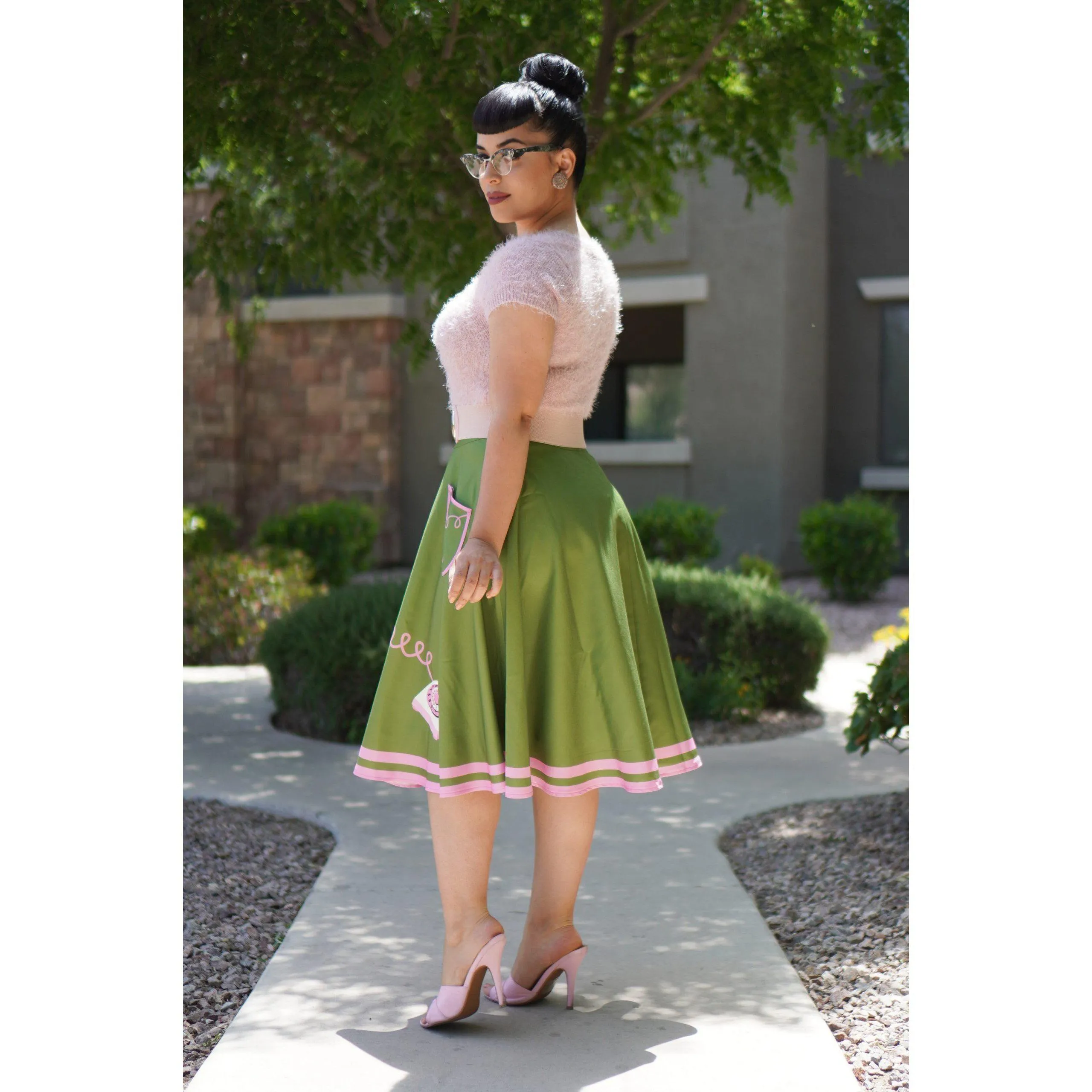 Kissing Charlie Hold On Circle Skirt in Green and Pink