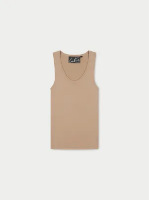 KNITTED LOGO RACER VEST - BEIGE