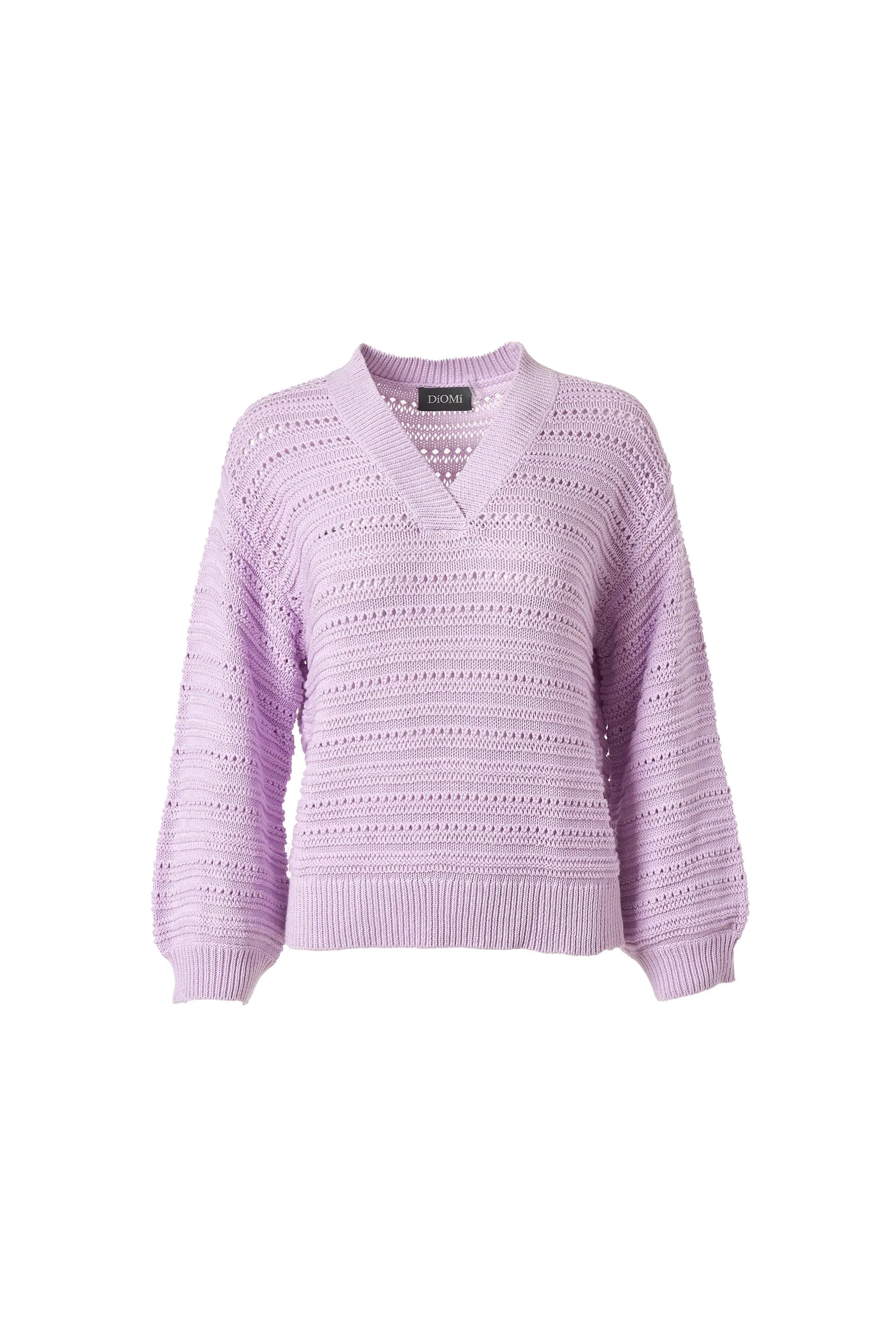 Knitted V Neck Sweater in Snow Lilac