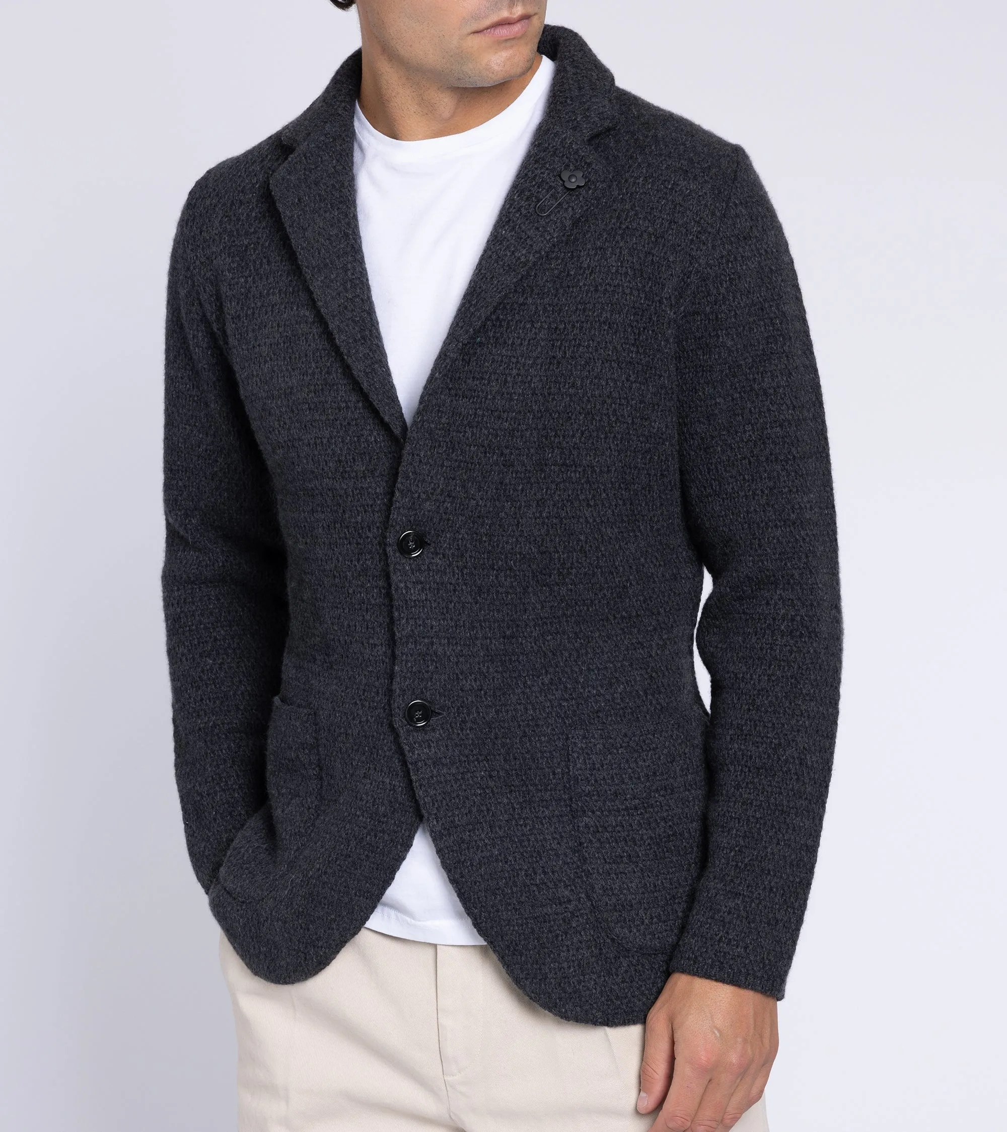 Lardini Cashmere Textured Knit Jacket: Dark Grey