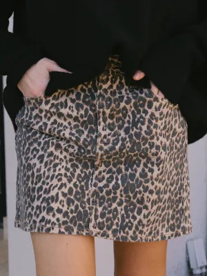 Leopard Denim Skirt